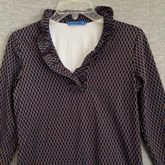 J. McLaughlin Durham Ruffle Top Womens S Catalina Geometric Blue Career Office - Picture 2 of 11